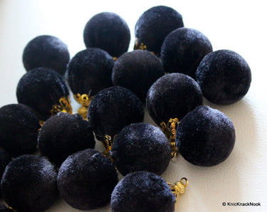 Black And Gold Velvet Bead x 2